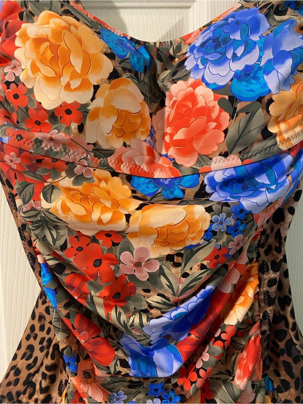 NWOT Johnny Was Cheetah Ruched Floral Animal Print Multi-pattern One Piece Sz XS - Picture 7 of 12